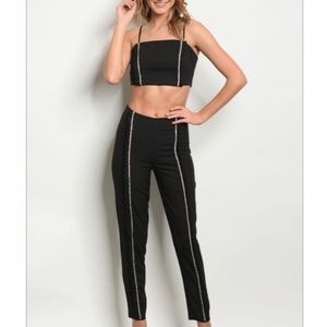 Black Embellished Top and Pants Set